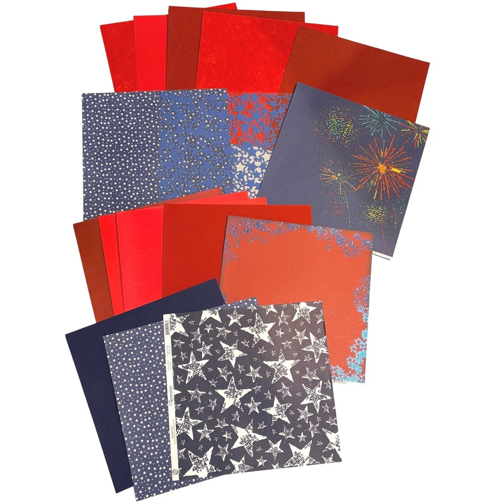 Reminisce 4th of‎ July Scrapbook Paper 12x12 Red/Blue/Stars/Fireworks Lot-16 PGS